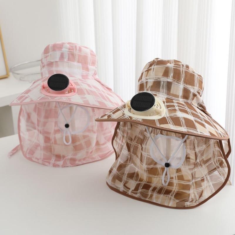 Summer sun hat outdoor sun protection hat children UV protection tea picking hat big edge solar charging fan hat
