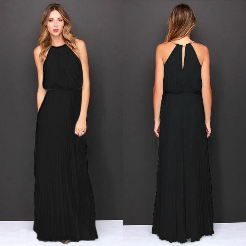 Fashion Elegant Sleeveless Pleated Sexy Long Dress Casual Simple Solid Color Women A-line Party Maxi Dresses Off Shoulder Clothing