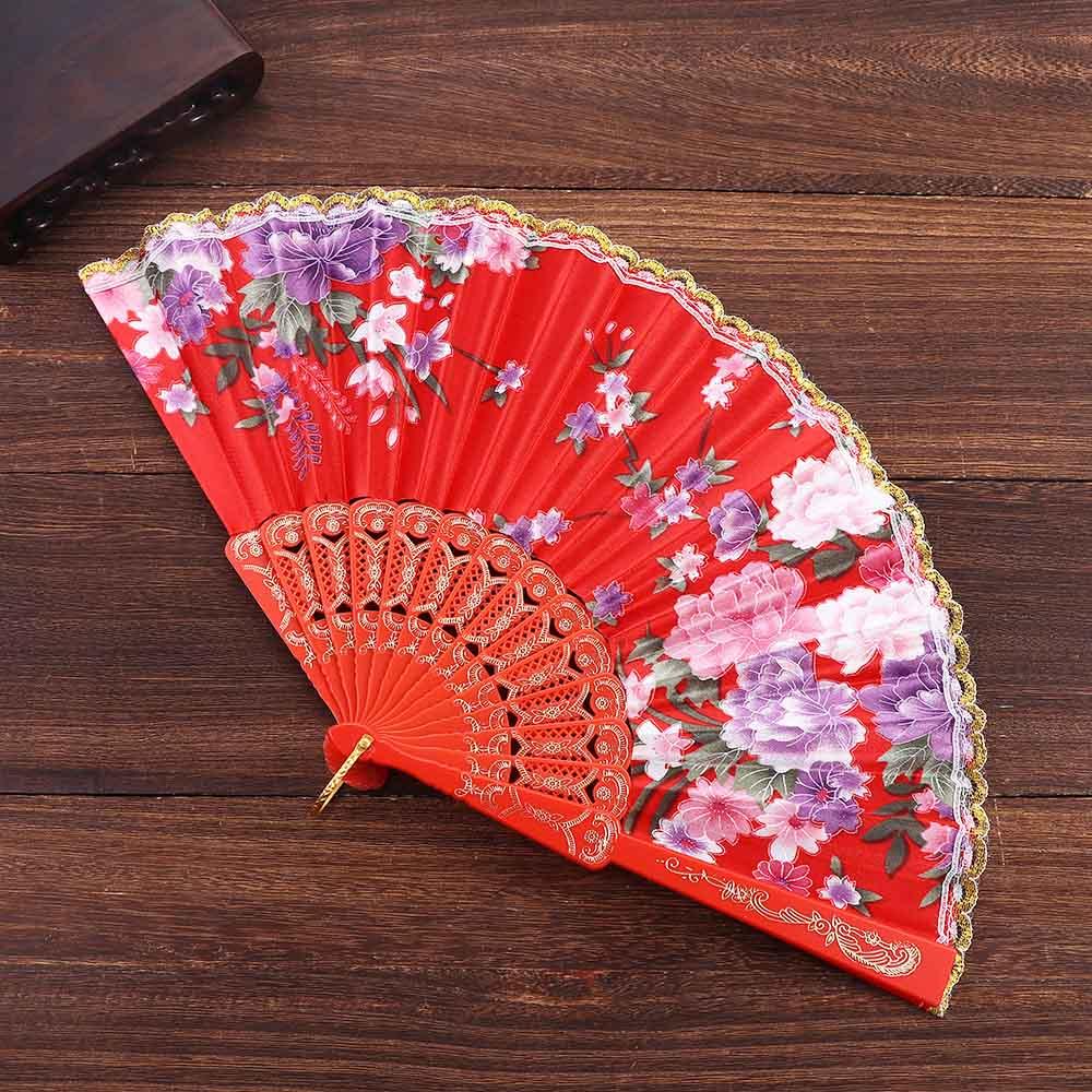 Vintage Art Craft Hand Held Lace Silk Chinese Style Wedding Party Dance Fan Photo Prop Tool Hand Held Flower Fan Wedding Fan