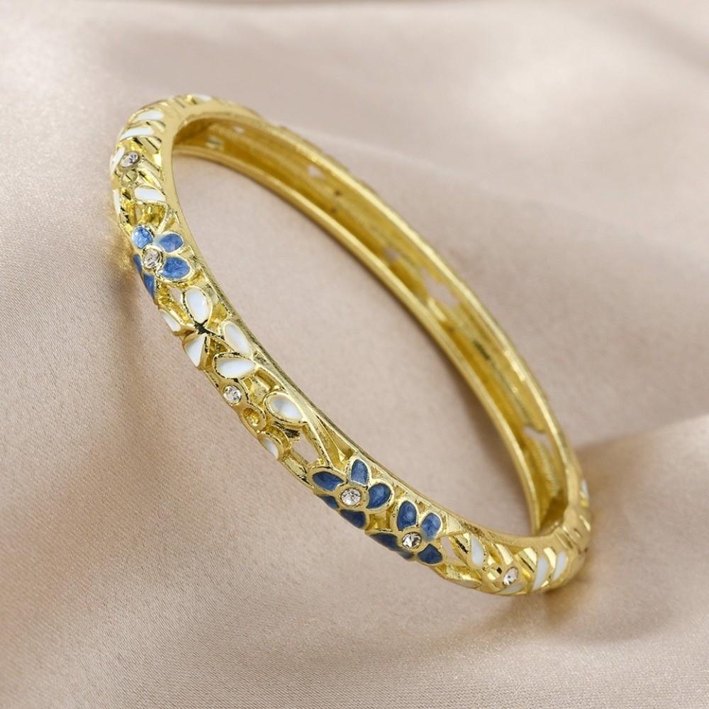 Traditional Flower Crystal Bangle Colorful Women's Hand Bracelet Vintage Cloisonne Bangle  Ladies