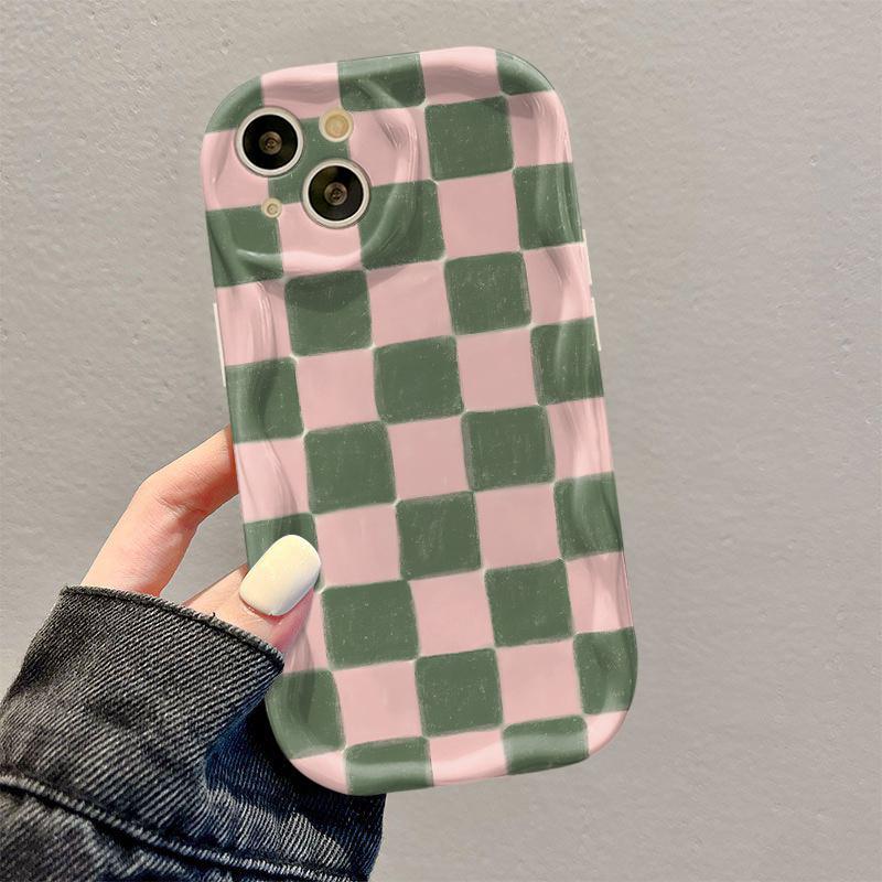 Модный чехол для телефона с принтом в розово-зеленую клетку и волнами Для iPhone 11 12 13 14 15 16 17 Pro Max XS Max XR X 16E 17Air Мягкая задняя крышка