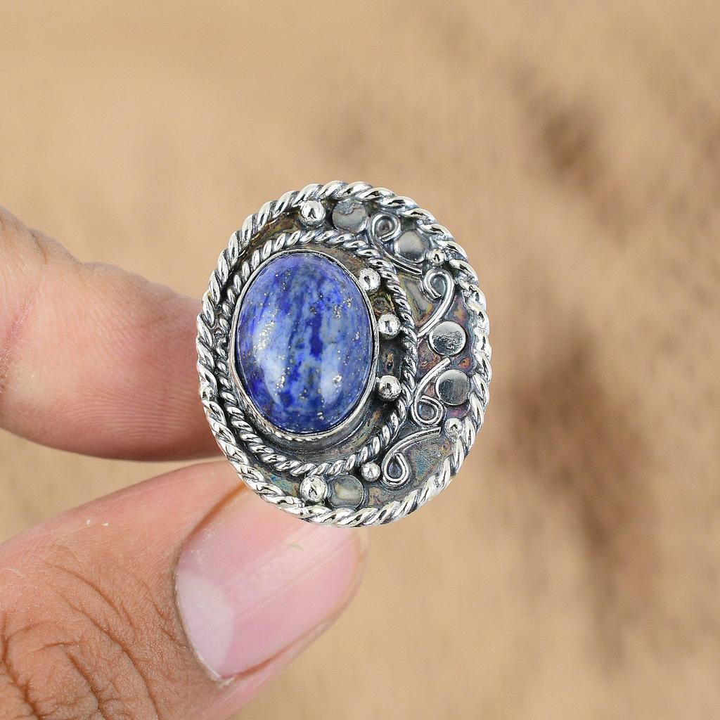 Gift For Her 925 Silver Natural Lapis Lazuli Multi Stone Adjustable Ring