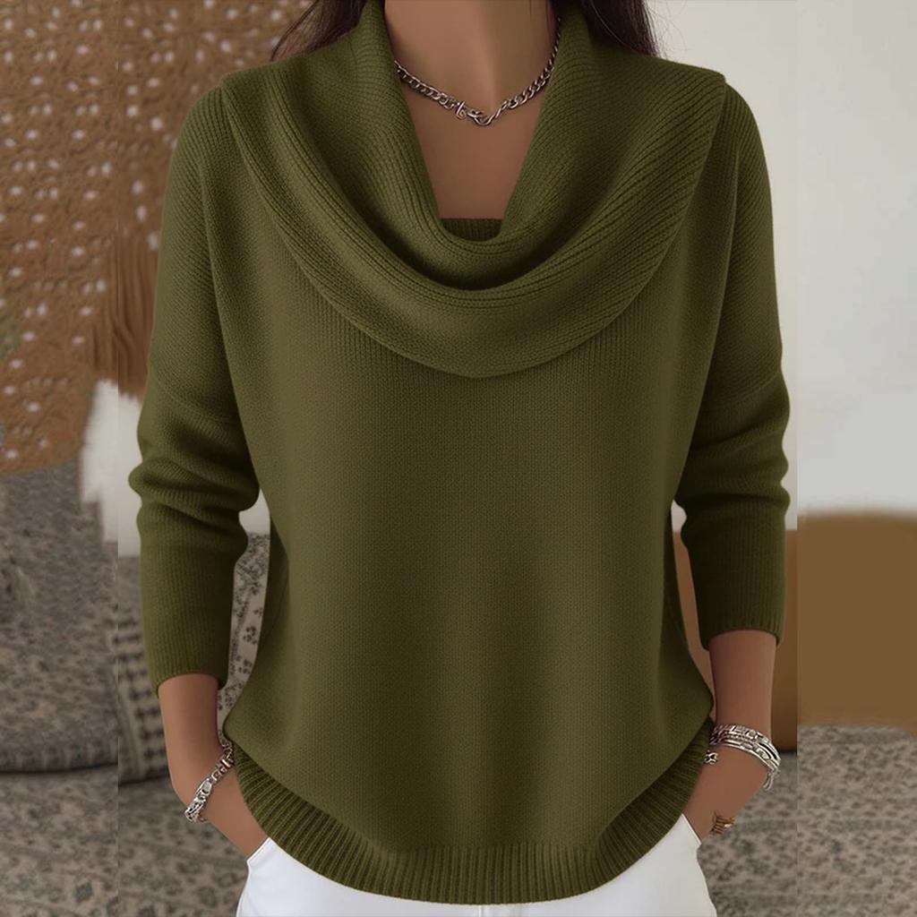 Women's Casual And Fashionable Round Neck Long Sleeved Knitted Solid Color Top Sweater