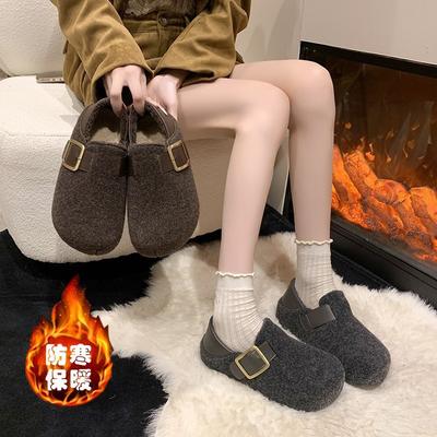 Женские серые зимние новые шерстяные с внутренней высотой подъема см универсальные два способа носки шерстяные туфли плюшевые теплые туфли