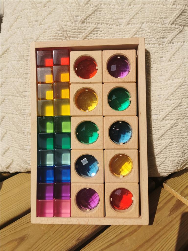 Kids Lucite Cube AcryllicCrylick Stacking Window Blocks Color Street Gems Stone Montessori Toys