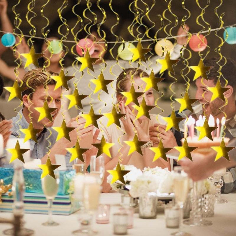 Блестящая золотая звезда, подвеска для вечеринки, рождественское спиральное украшение для свадьбы, дней рождения и праздничного торжества