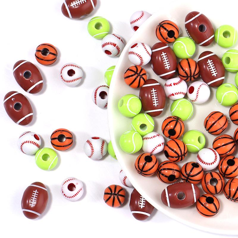 50 Pcs/bag Rugby, Basketball, Volleyball Acrylic Beads for Early Education & Handmade Crafts