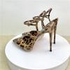 Leopard Print Buckle Strap High-heeled Sandals, Sexy Shiny Leather Single Heel Sandals, Party Girl