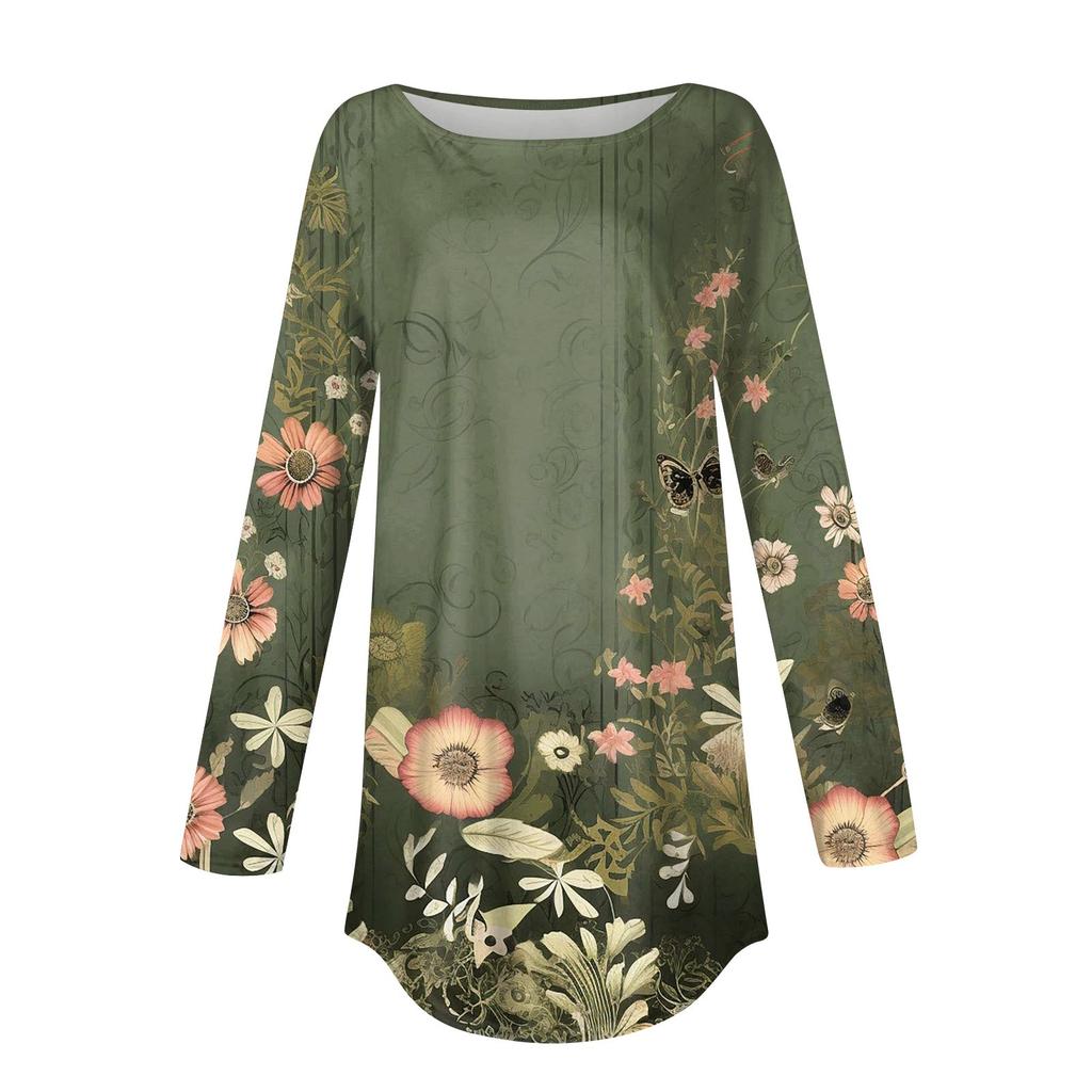 Tee Shirts For Women Fall Casual Long Sleeve Shirts Sweatshirt Retro Printing Top Pullover