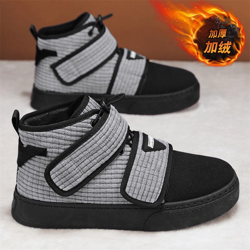 Дизайнерская мода мужские вельветовые зимние ботинки зимние меховые теплые на липучках удобные высокие кроссовки для скейтбординга