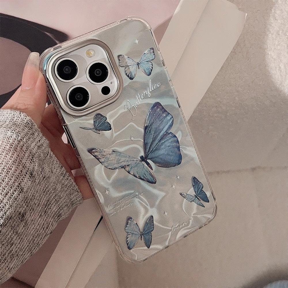 Water Ripple Blue Butterfly for Apple 16 Phone Case for 14 Promax Anti Drop for IPhone 15 Premium Feel 12 Hard