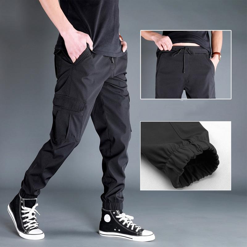 Men's Spring and Fall Loose Drawstring Work Pants with Large Pockets Casual Jogging Pants