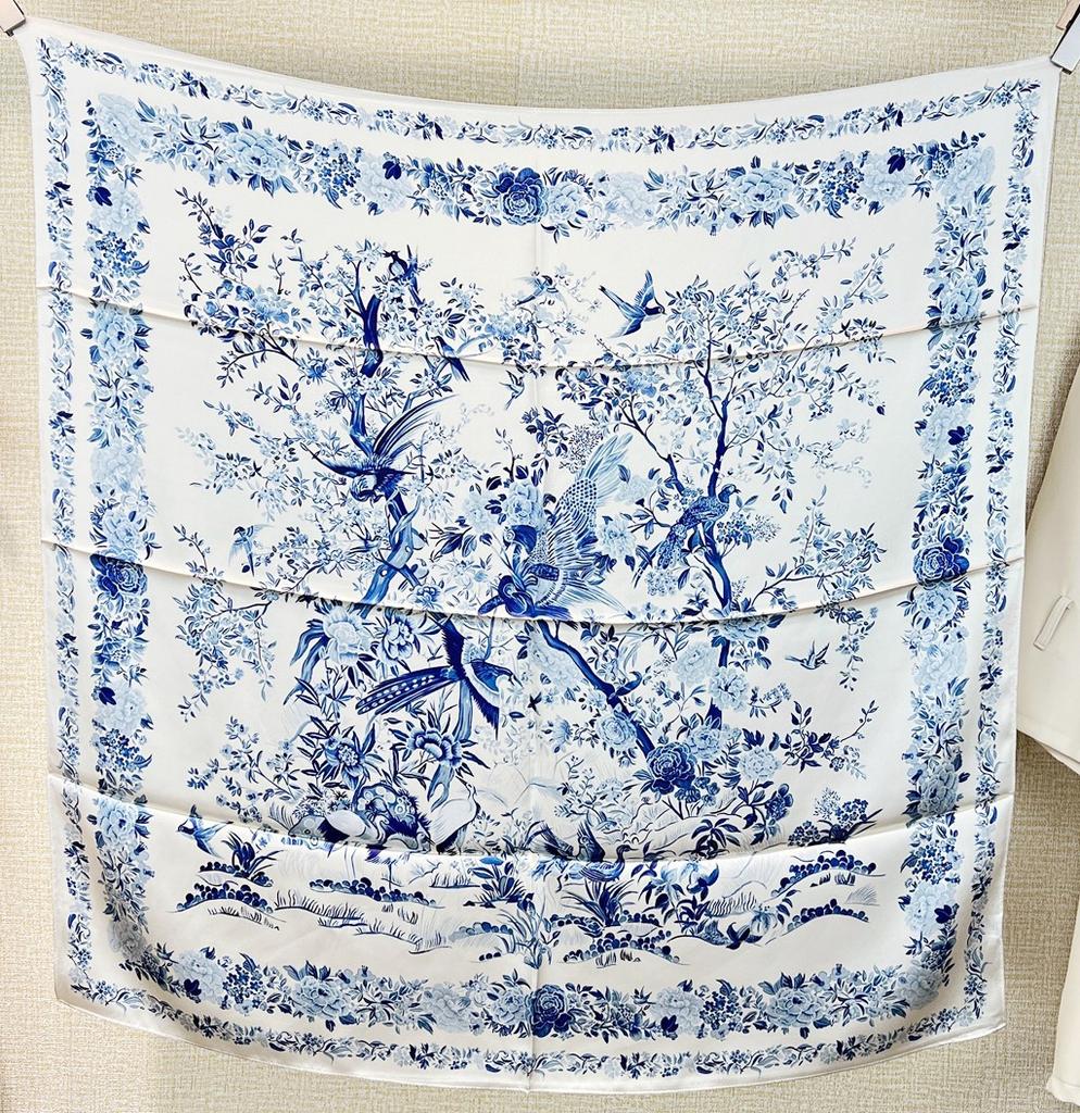 Птицы и цветы [Зимний сад] Тутовый шелк Однотонный Креп Сатин Шелковый платок Женский Большой квадратный платок 90 Маленькая шаль