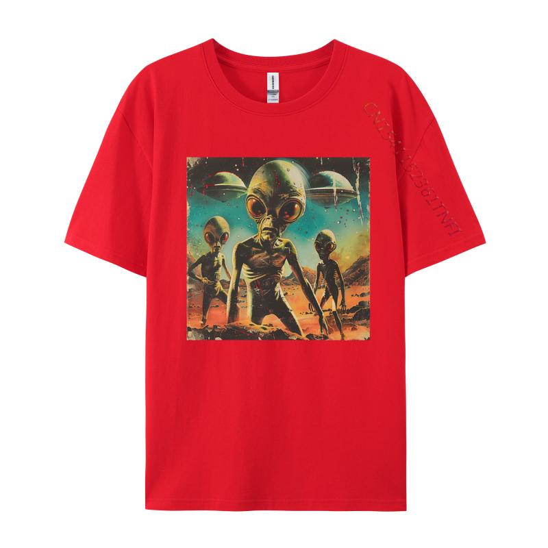 Vintage Alien Tshirt Men Tshirts Printed Cotton Tops Simple Style Casual Clothes Mens Shirts Graphic Tee