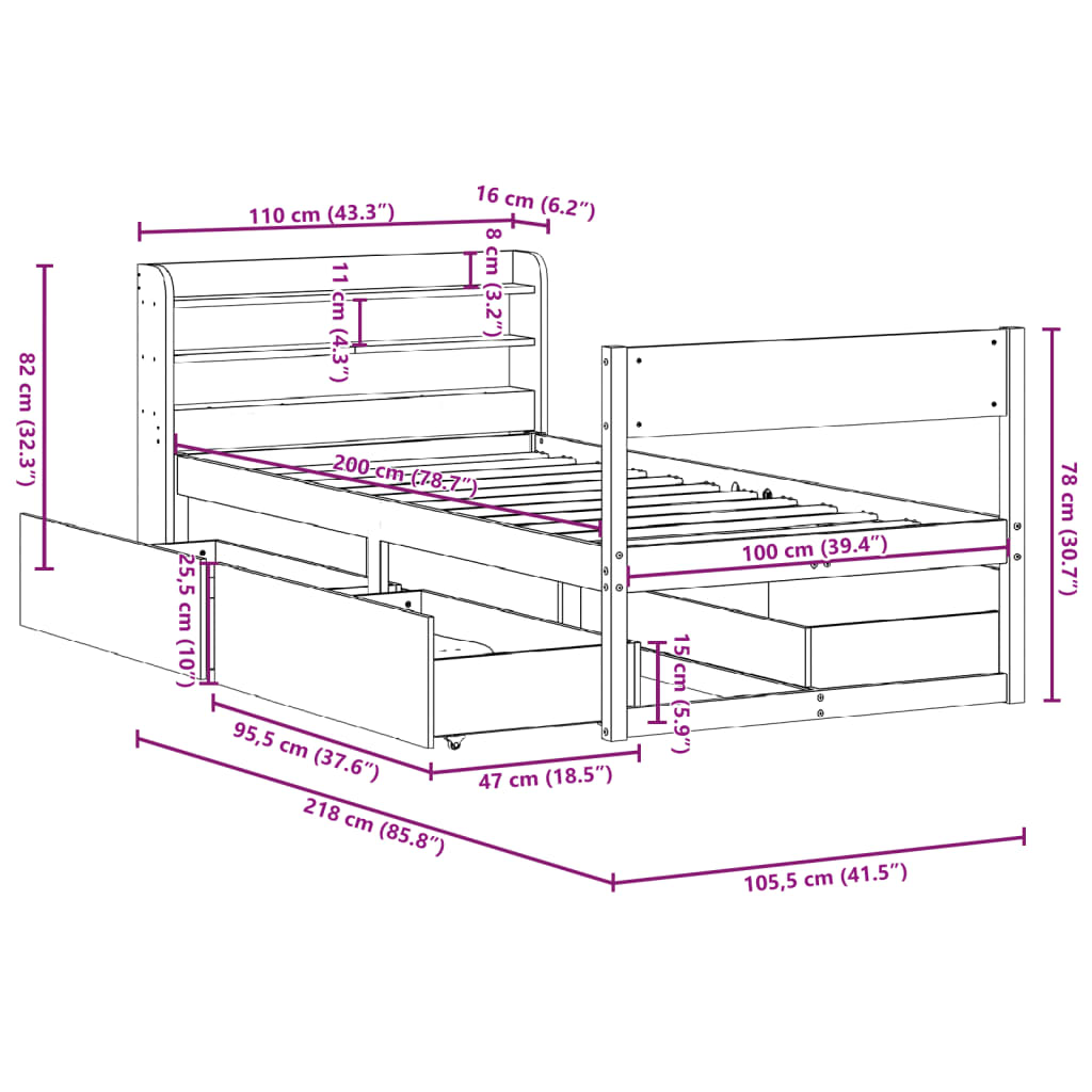 Solid Wood Bed without Mattress Wax Brown 100x200 cm Pine Wood