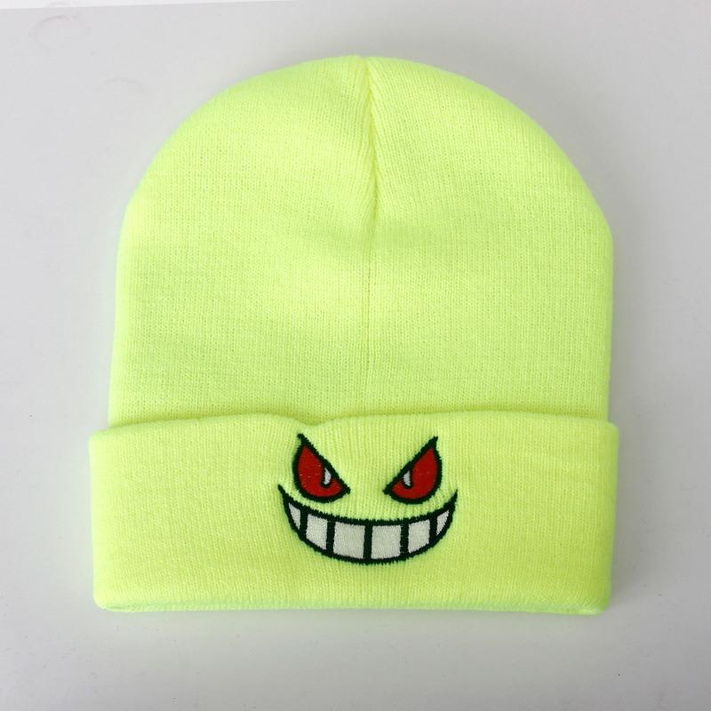 New Animation Cartoon Geng Gui Big Mouth Red Eyes Embroidery Autumn and Winter Wool Knitted Hat Pullover Thermal Hat