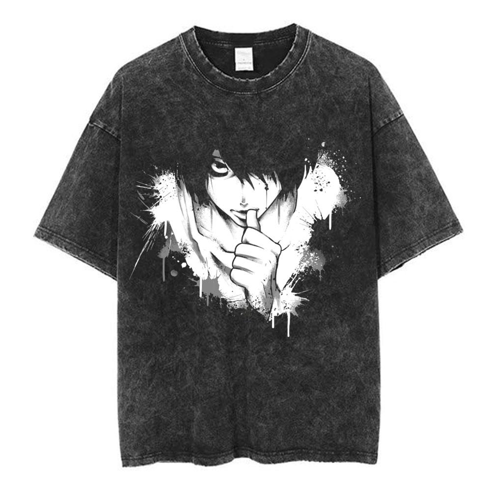 Anime Death Note Vintage Washed T Shirt Manga Yagami Light Misa Amane Graphic Tshirt Male Women Fashion Cotton Casual T Shirts