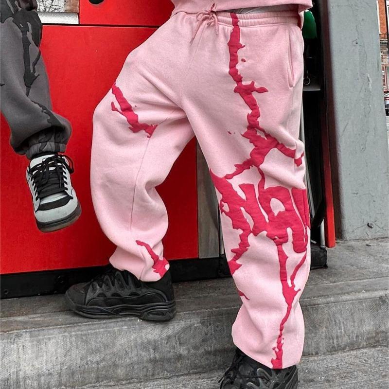 Европейские и американские повседневные брюки в стиле хип-хоп с принтом «волосы-пузыри» для мужчин и женщин Y2K Street