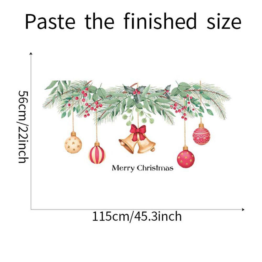 Sofa Background Home Decoration Red Berries Green Plant Branch Window Mural Merry Christmas Wall Stickers Bells Balls Decal