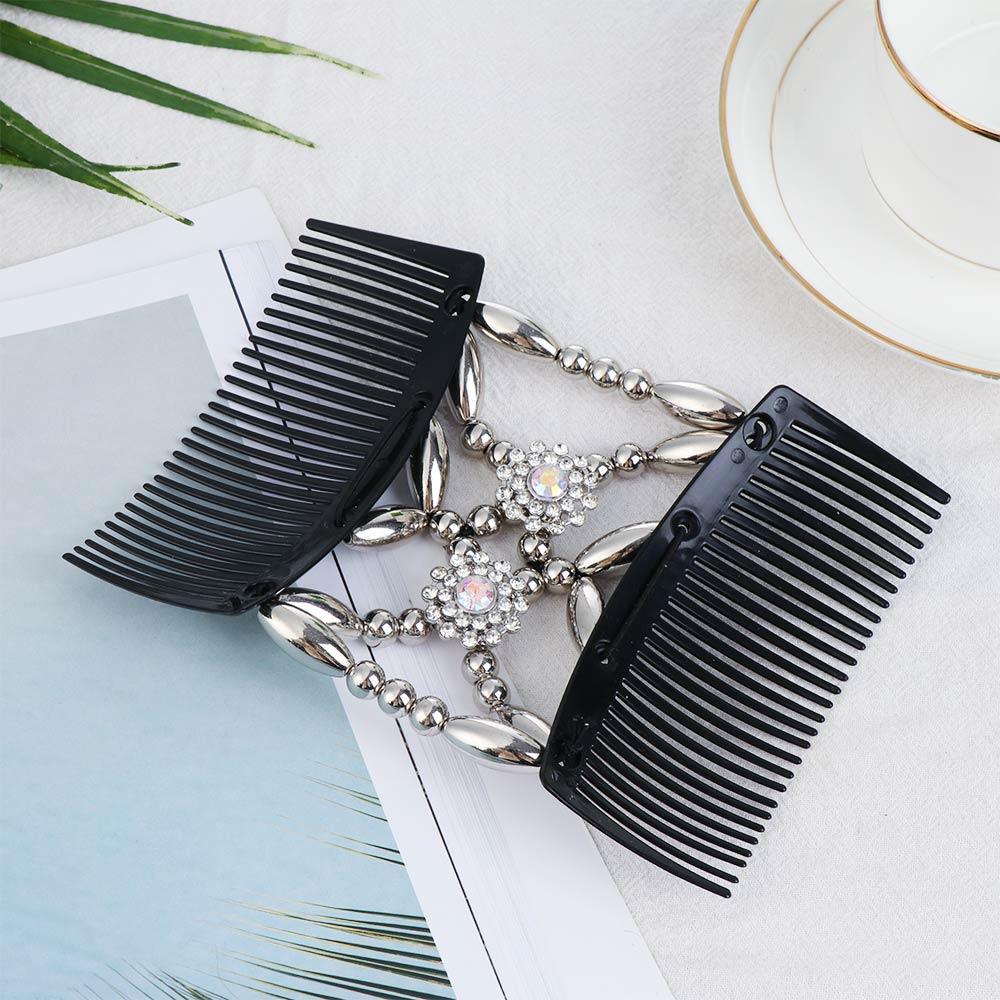 DIY Handmade Bun Maker Flower Crystal Double Comb Magic Hair Comb Beaded Hair Clip Elastic Hairpin