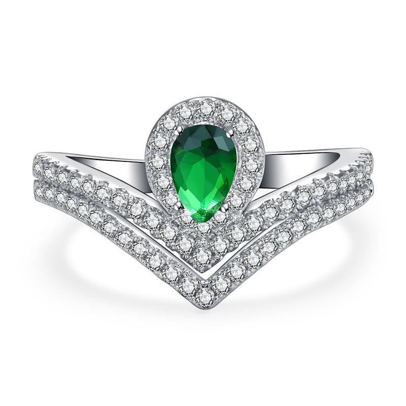 Personalized Blue Sapphire And Emerald Moissanite Ring Fashionable And Adjustable Copper Ring For Women