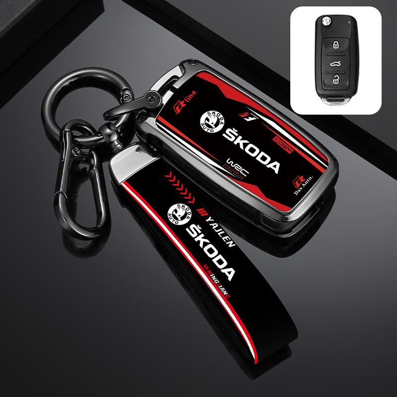 RUDX8 Car Flip Remote Key Fob Case Cover For Skoda Octavia A5 A7 Fabia Superb Kodiaq Karoq Protector Shell Bag Keychain Accessories