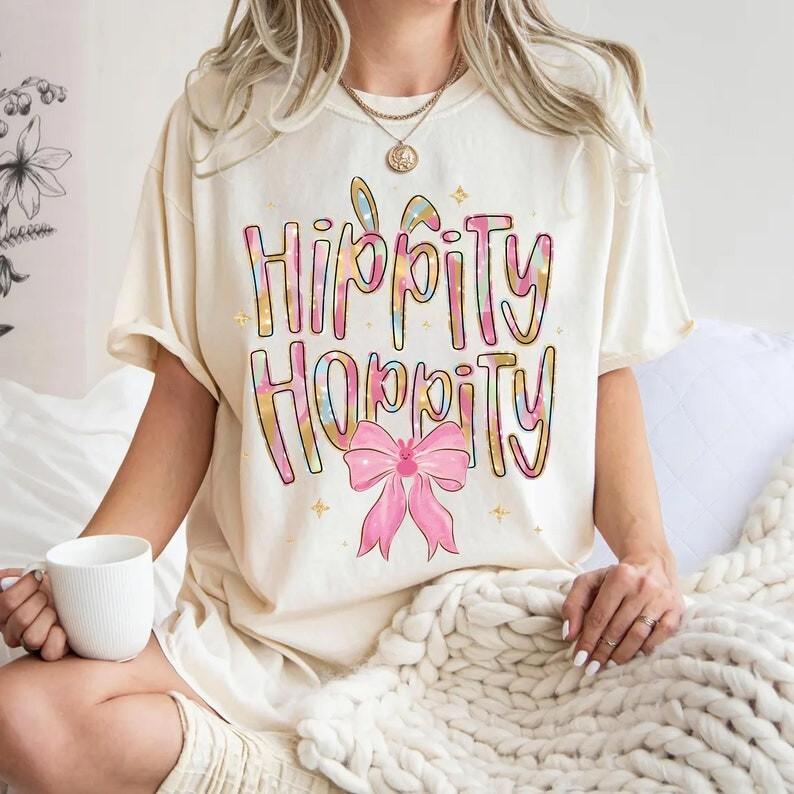 Hippity Hoppity Easter T-Shirt Bunny Ears Easter T-shirt Girls Easter Bow