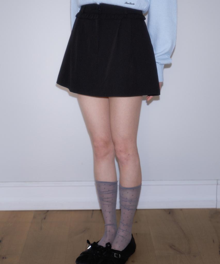 Rose Franz Frill Waist Pintuck Miniskirt [Black]