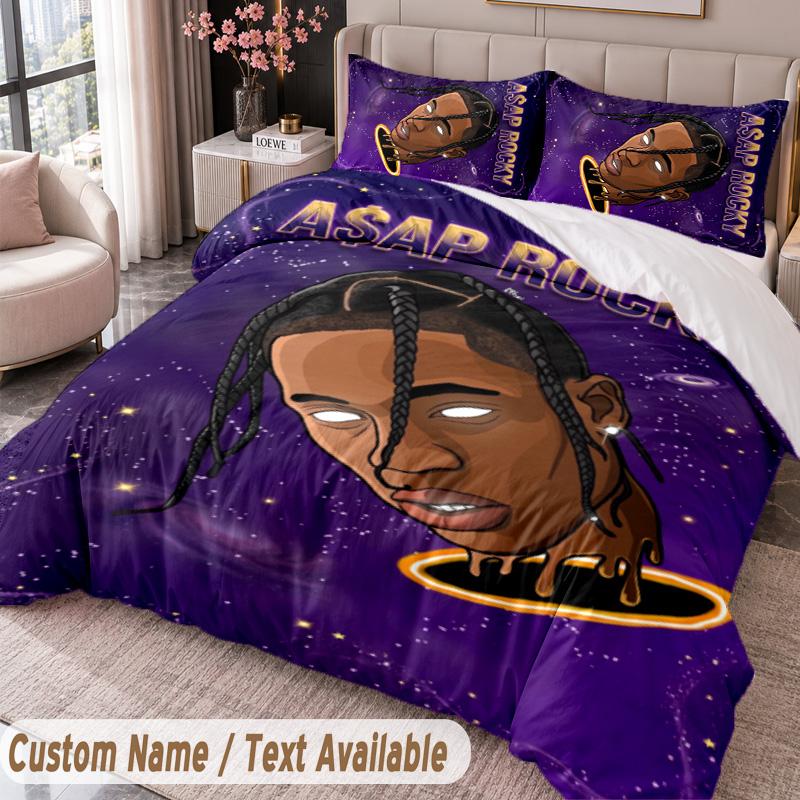 Custom Name Text 3Pcs Bedding Set Travis Scott Duvet Cover And Two Pillowcases