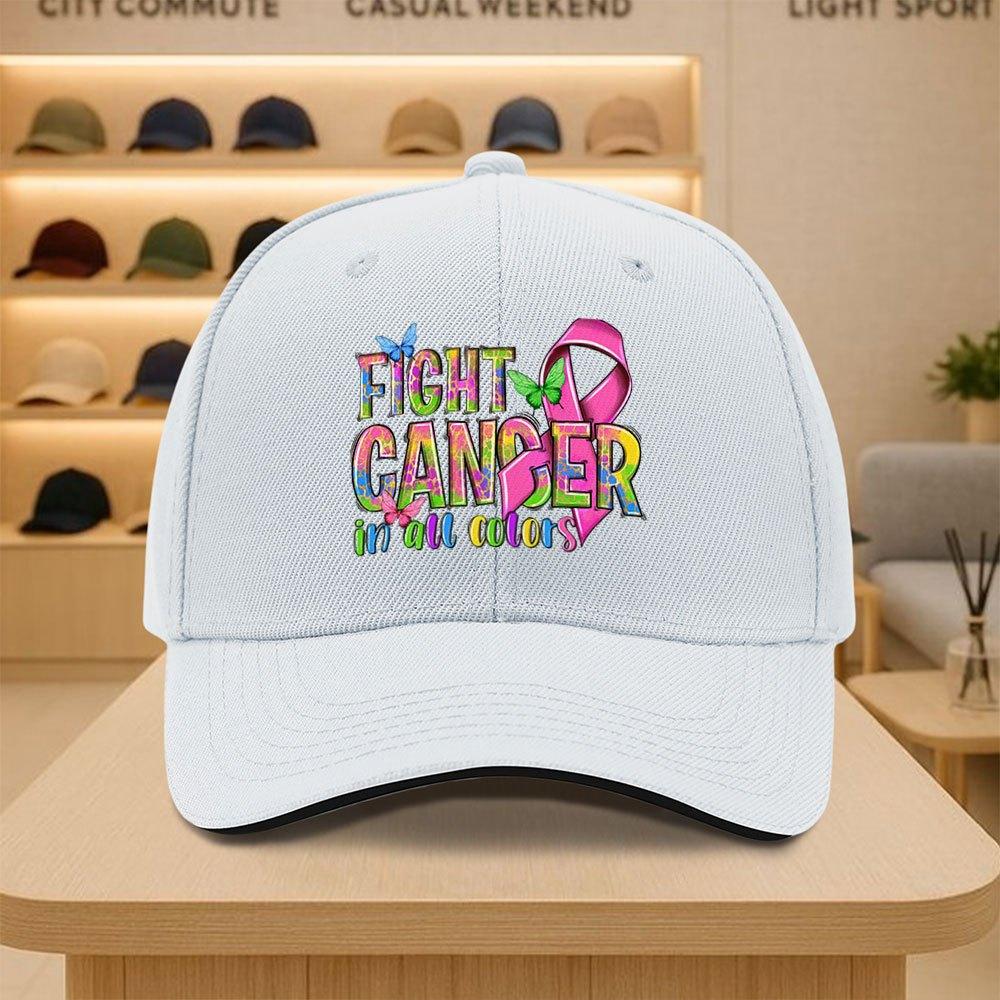 Fight Cancer In All Colors Print Baseball Cap Unisex Polyester Casual Outdoor Adjustable Headwear