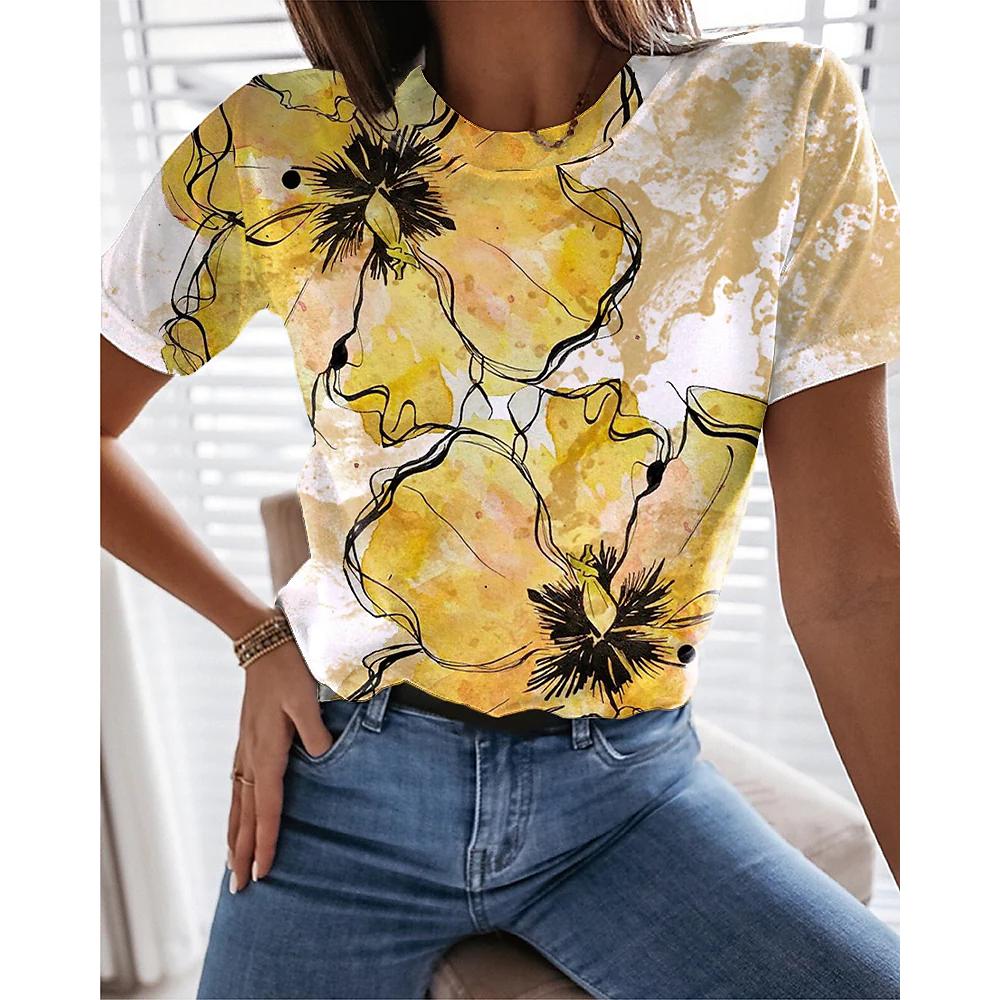 Summer Fashion Women's T-Shirt 3d Floral Print T Shirt Large Size Butterfly Top Woman Clothing Everyday Female Short Sleeve Tees