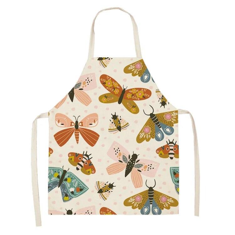 Женский милый детский мультяшный розовый садовый фартук, аксессуары для приготовления пищи, домашний декор, льняной кухонный фартук с анютиными глазками