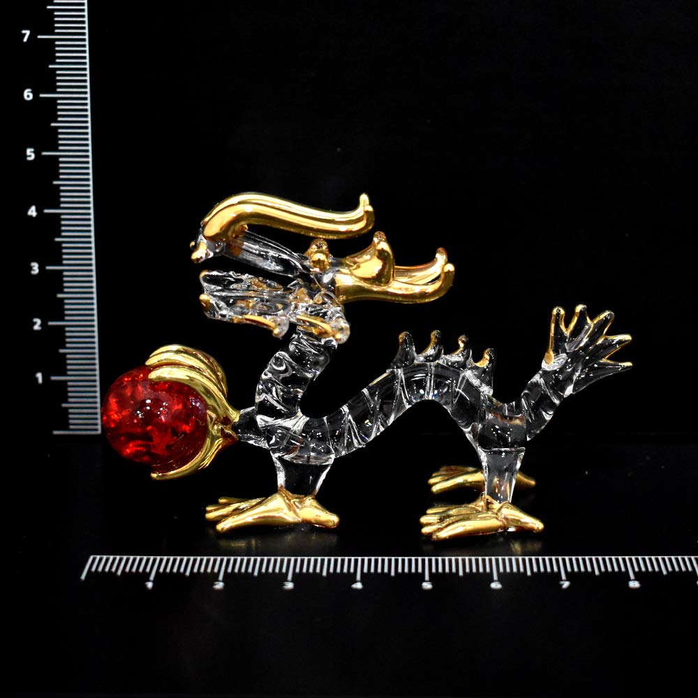 Fourcart Handmade Glass Feng Shui Dragon with Ball, 2-inch