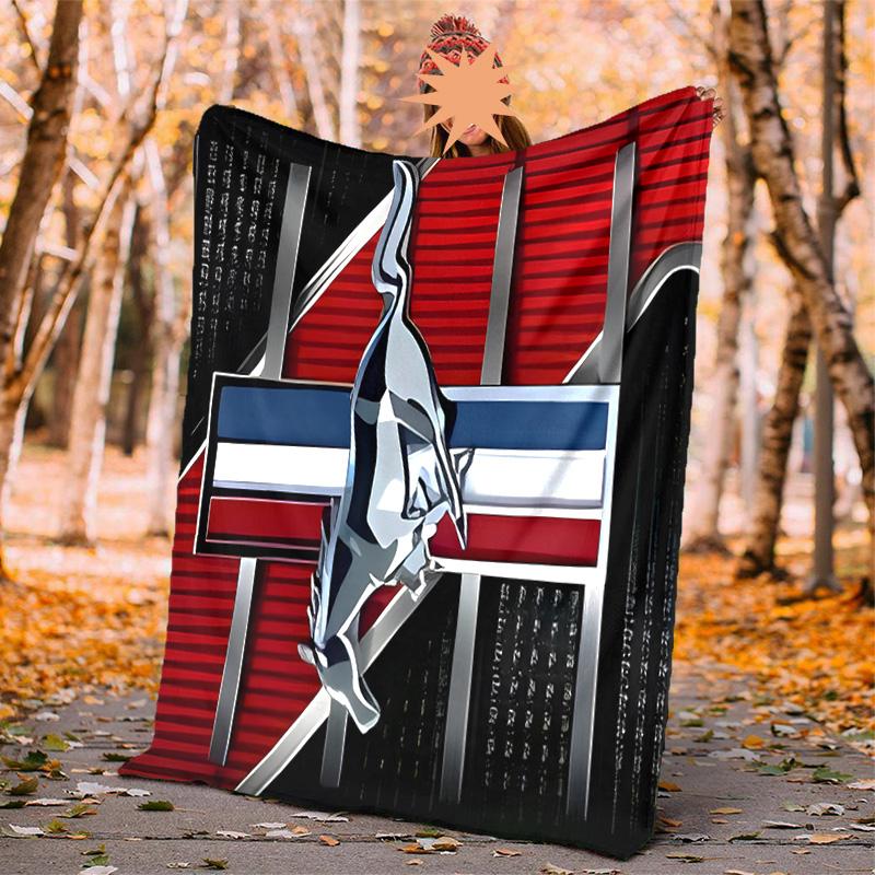 Mustang Flannel Blanket Soft Warm All-Season Throw, Design for Camping, Car Travel, Hiking Sofa, Bed, Office Perfect Gift for Parties