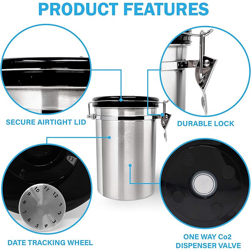 LMETJMA 1.8L кофейная канистра для молотого кофе из нержавеющей стали, контейнеры для хранения кофе с ложкой для зерен, сахара, чая JT152