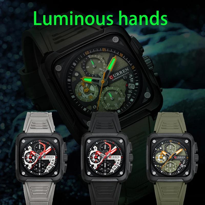 CURREN Business Quartz Watch For Men Original Chronograph Silica Gel Wristwatch Waterproof Luminous Calendar Luxury Man Watches