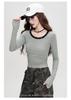 Women's European and American Style Long-Sleeved T-Shirt with Pleated Design