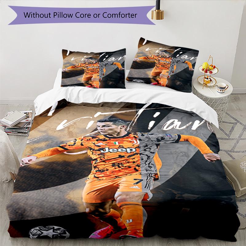 Ronaldo's Real Madrid Player Action Bedding Set, Breathable Duvet Cover with Pillowcases, Soft Bed Linen for Bedroom Home Decoration, Perfect Festival