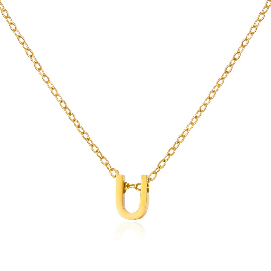 Stainless Steel Initial Necklace Gold Color Cut Letters Single Name Choker Necklace for Women Pendant Jewelry Gift
