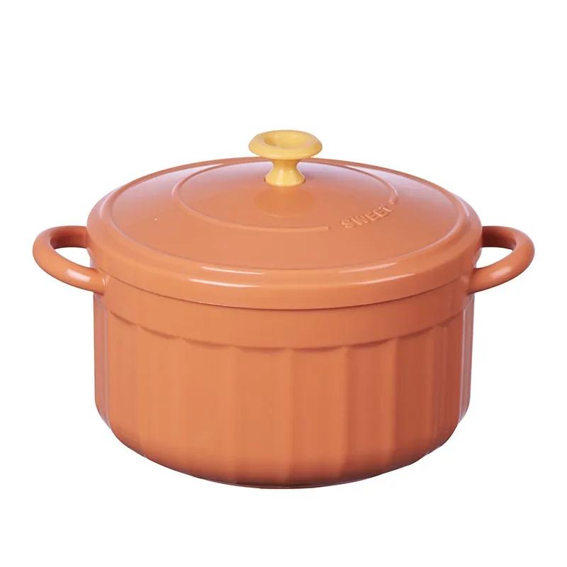 Миска для лапши, разогреваемая в микроволновой печи кастрюля 2023 года, столовая посуда из нержавеющей стали, современные двойные миски для супа с крышкой, карамельного цвета