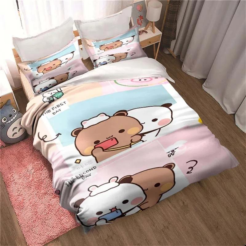 Bubu Dudu мультфильм милый медведь кавайный рождественский подарок комплект постельного белья двойной пододеяльник и наволочка размера King для детей комплект пододеяльника