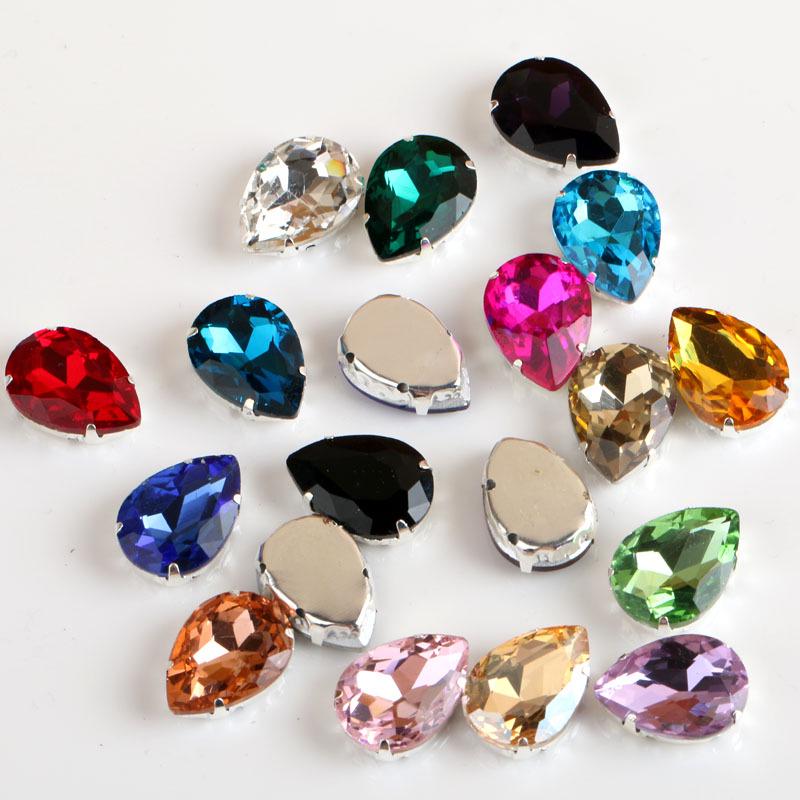 10*14mm 20x Sewing On Glass Clothing Accessories Applique Drops of Water DIY Rhinestone