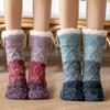 Women's Winter Thickening Warm Socks Cozy Fuzzy Fleece Lined with Grippers Floor Socks Color Blocking Comfortable Ladies Socks