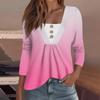 Women's Fashion Casual Long Sleeve Shirt Gradient Printed Button V Neck Up Tops