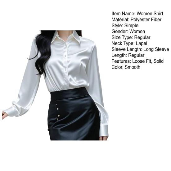Женская рубашка однотонная гладкая атласная с длинным рукавом и лацканами, повседневные топы Single