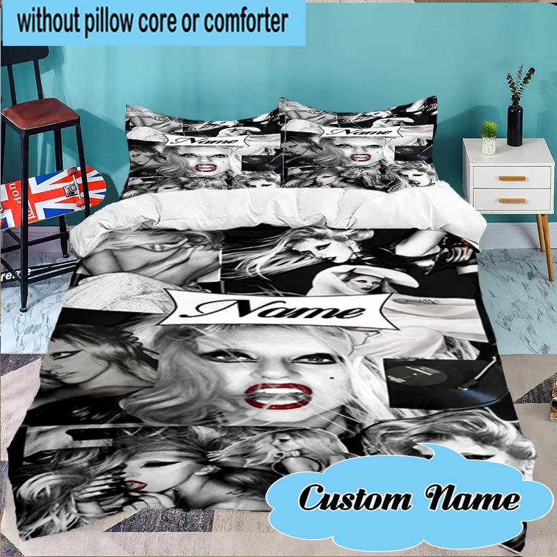 Custom Name Bold Fashion Lady-Gaga Bedding Set 3pcs, Bedding Set Including 1pc Duvet Cover And 2pcs Pillowcases for Bedroom, Dormitory Gift