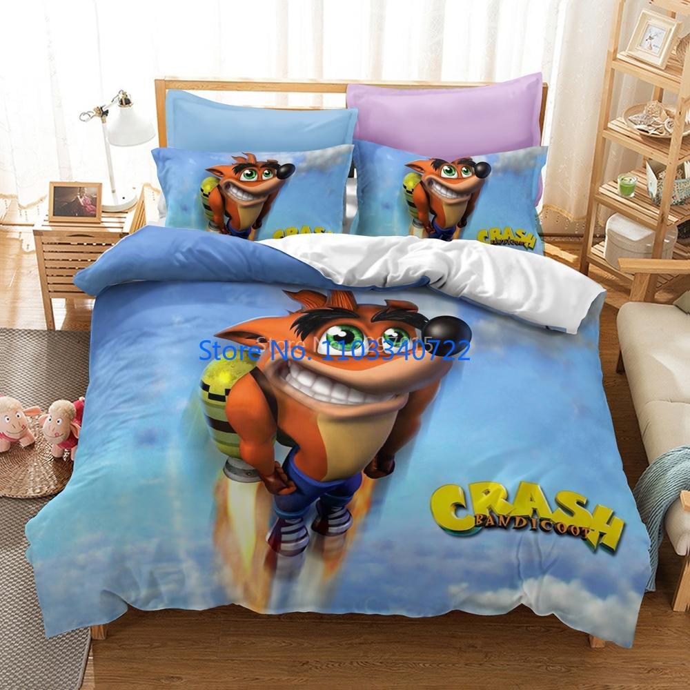 Cartoon Crash Bandicoot 3d Luxury Bedding Set Duvet Cover Set 3D Print Comforter Cover Bedclothes for Boy Girl Sets Decor