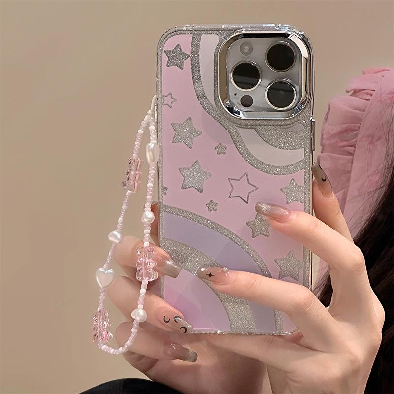 Zhitai iPhone 15 Pro Case: Three-in-One Acrylic Protective Cover with Bracelet and Glitter Paper, Compatible with iPhone 12, 13, 14.
