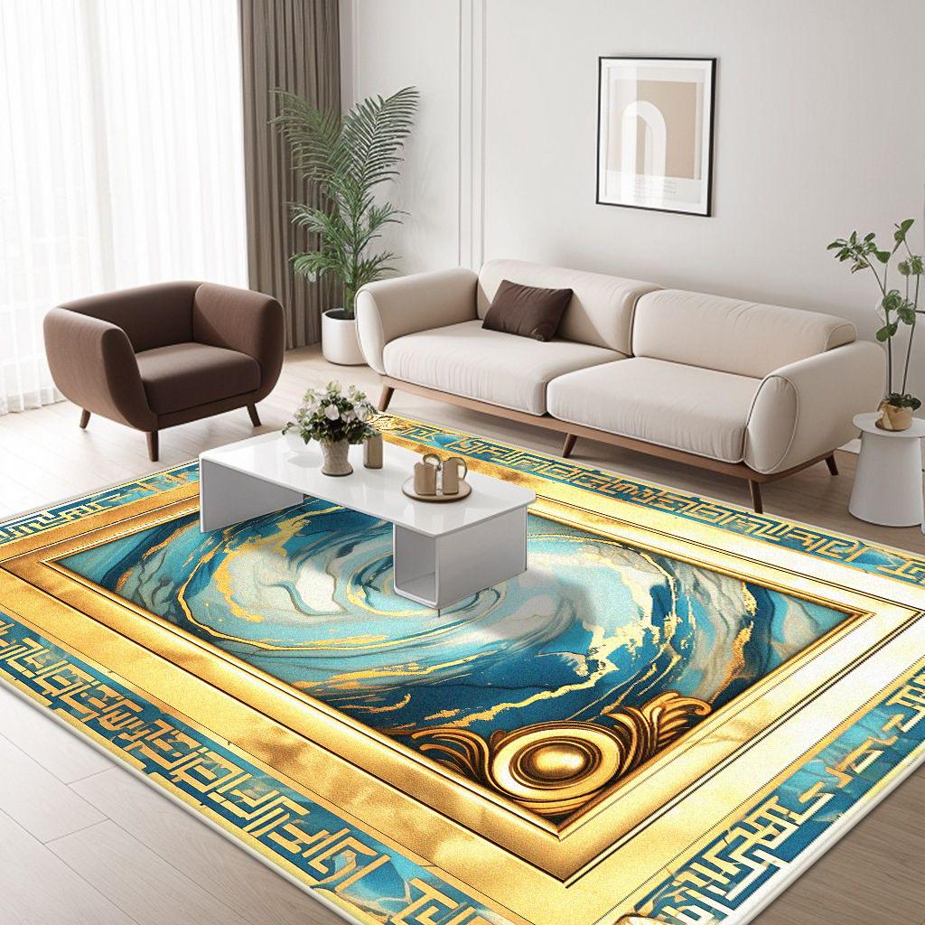 Современная золотая кайма Домашнее украшение Роскошные ковры для гостиной Противоскользящий ковер для комнат Мягкий Большой размер Коврик под диван/стол Легко чистить