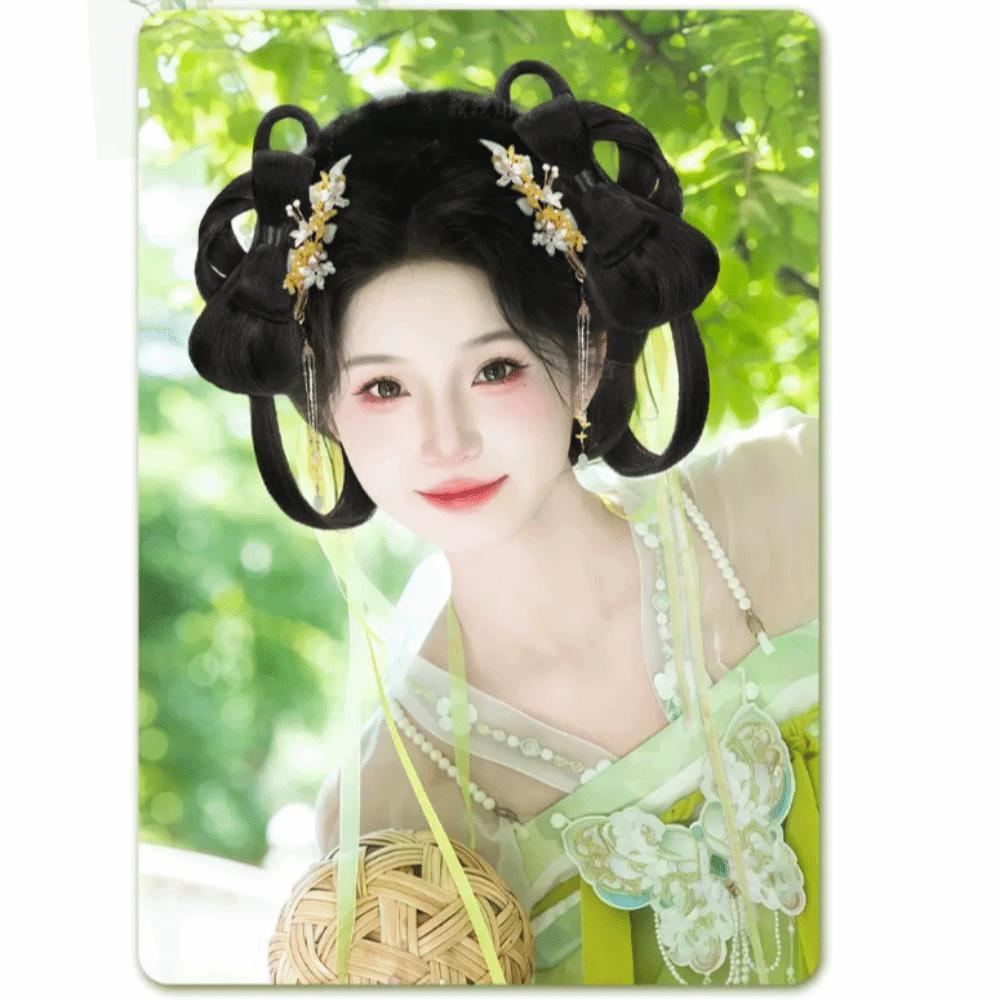 2Pcs Black Chinese Double Chignon Headdress Integrated Hair bun For Women